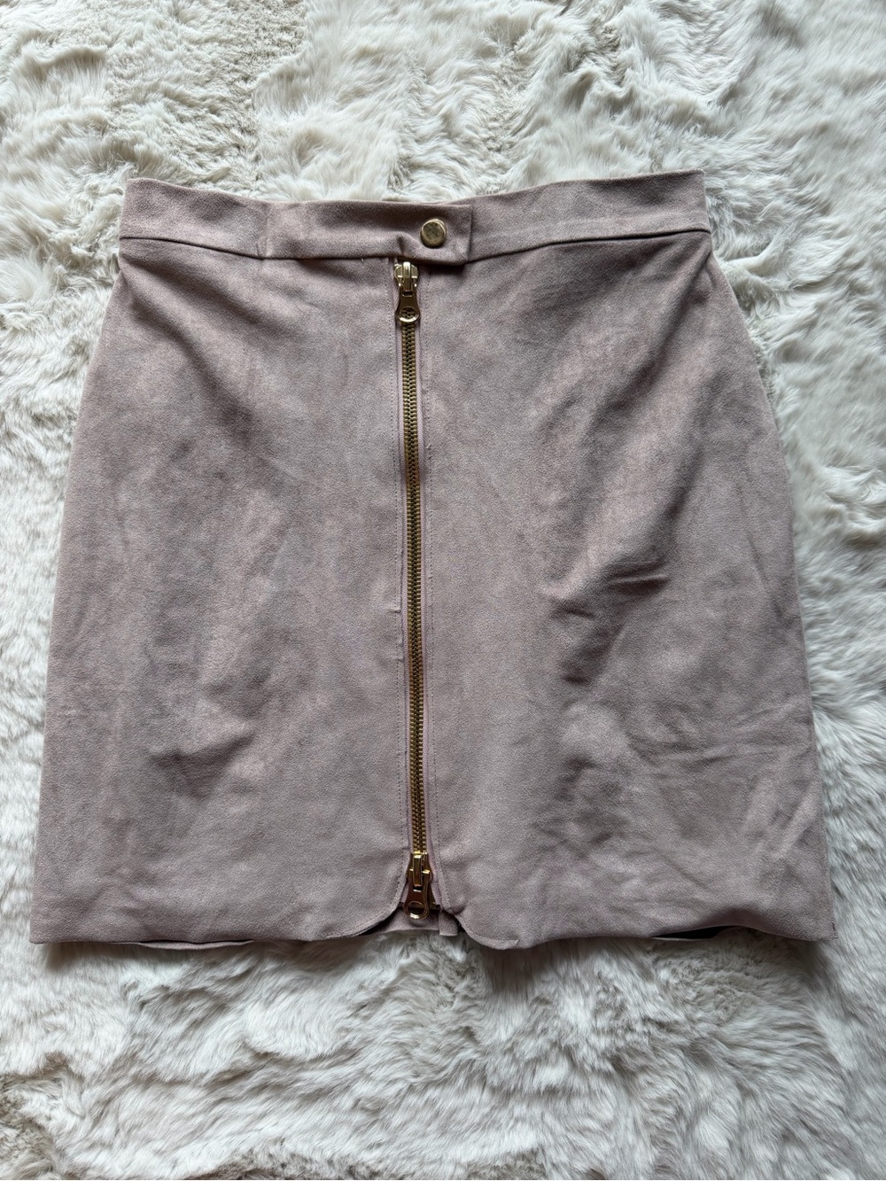 bishop + young Dusty Mauve Mini Skirt with Gold Front Zipper
